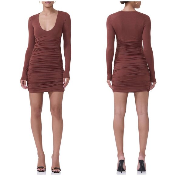 New AFRM Afton Ruched Long Sleeve Jersey Minidress Size M - Picture 1 of 11